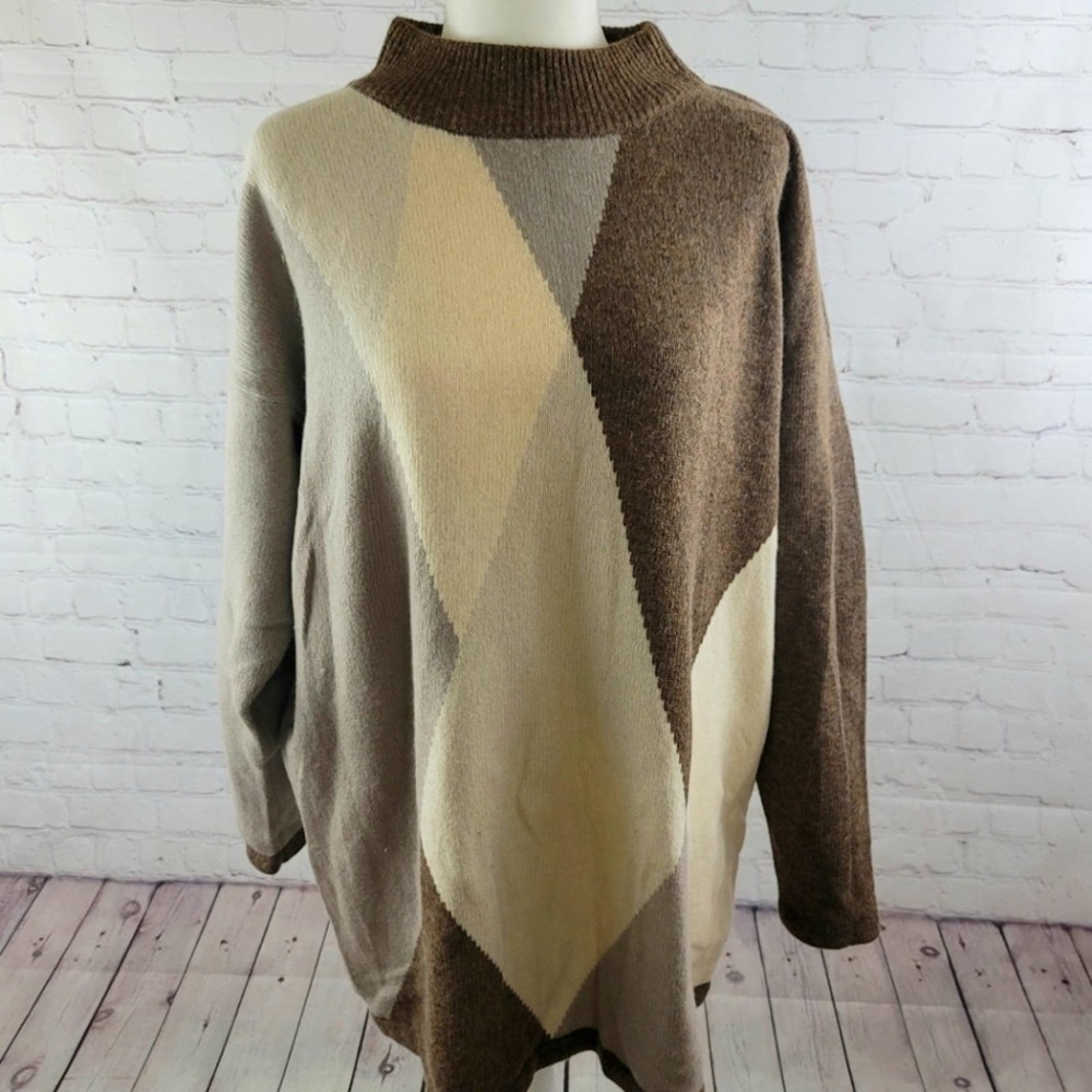 Apart 1X Lambswool/Angoria/Nylon Blend Sweater Long Sleeve Argyle